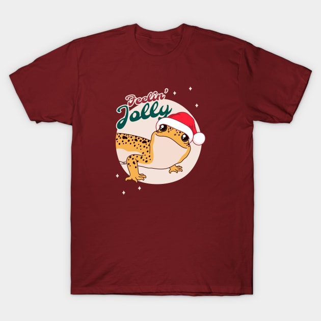 High Yellow Leopard Gecko, Christmas Edition! Feelin Jolly! Green BG T-Shirt by anacecilia